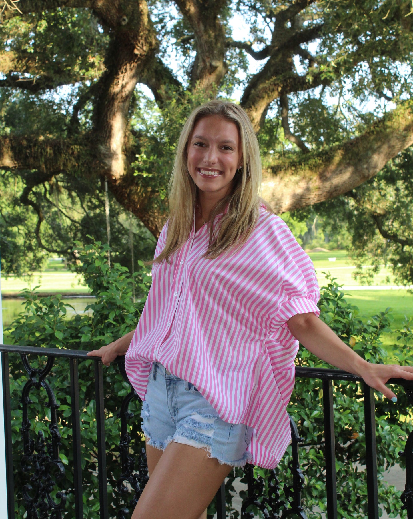 Pink Stripe Button Up