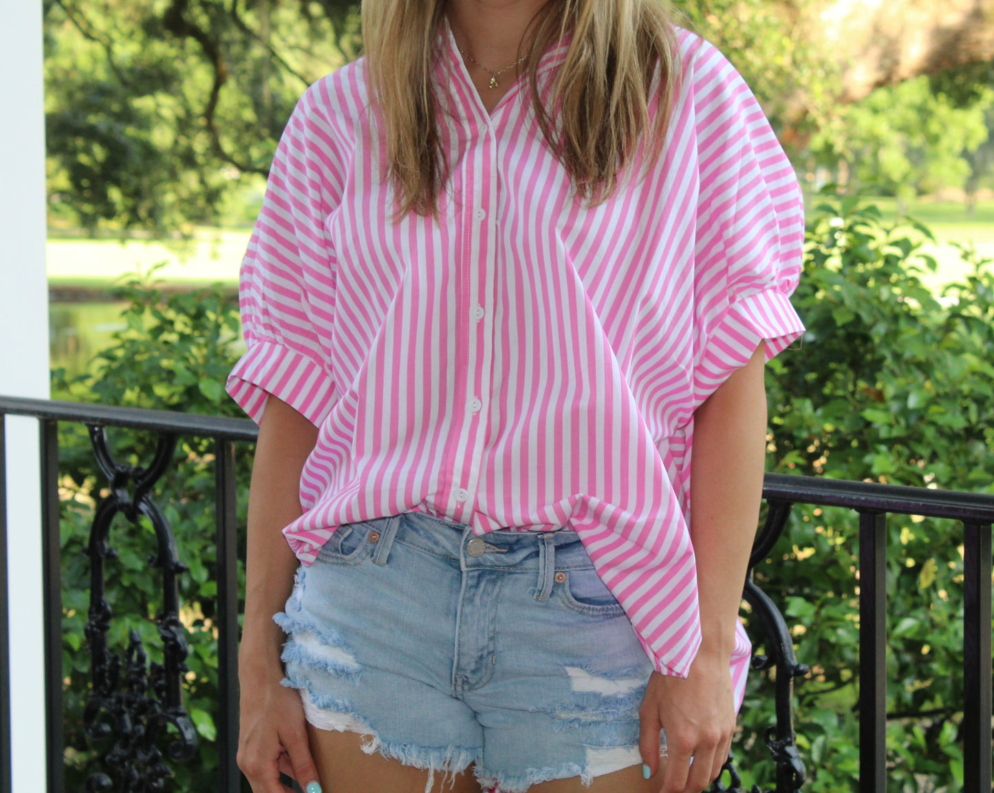 Pink Stripe Button Up