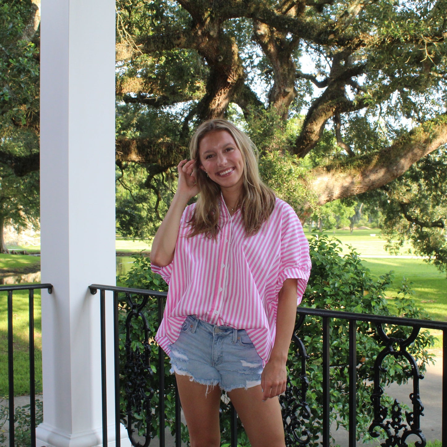 Pink Stripe Button Up