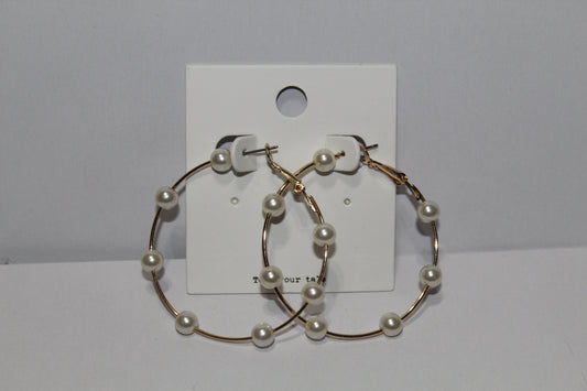 Gold Pearl Hoops