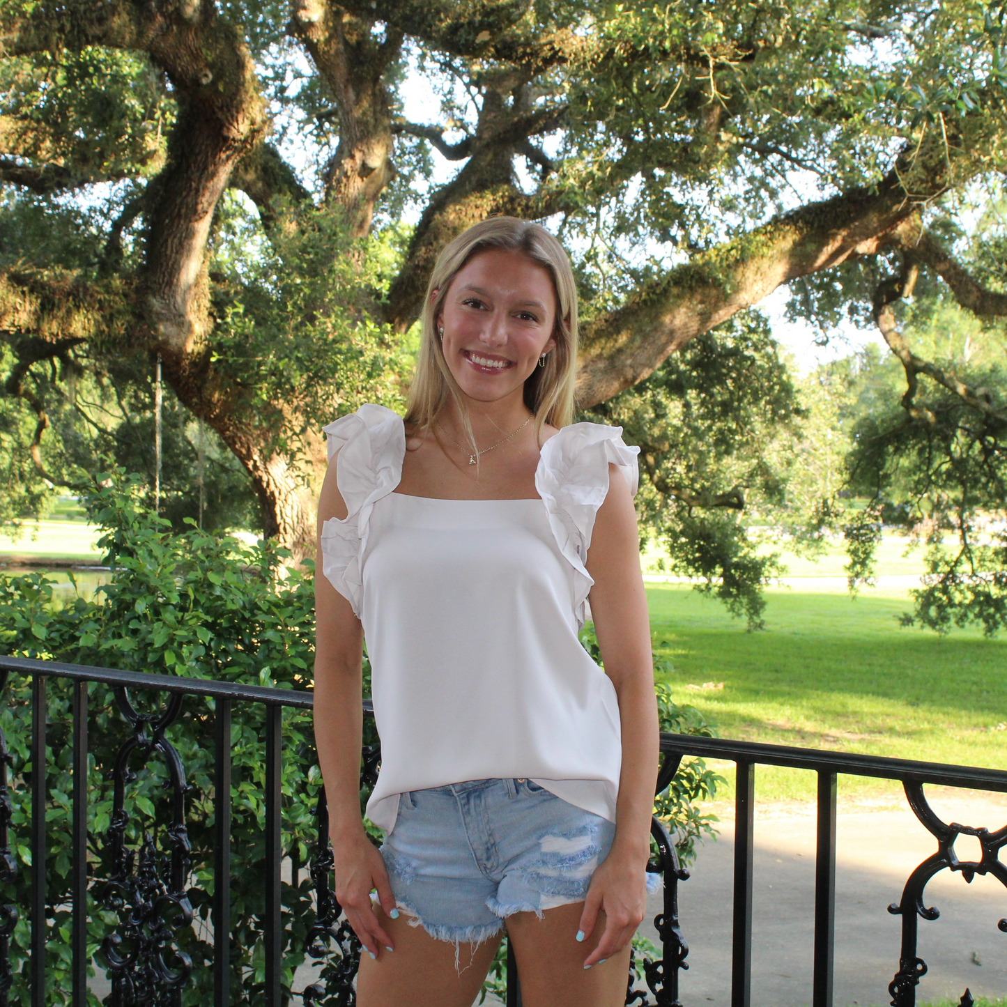 Oatmeal Ruffle Sleeveless Top