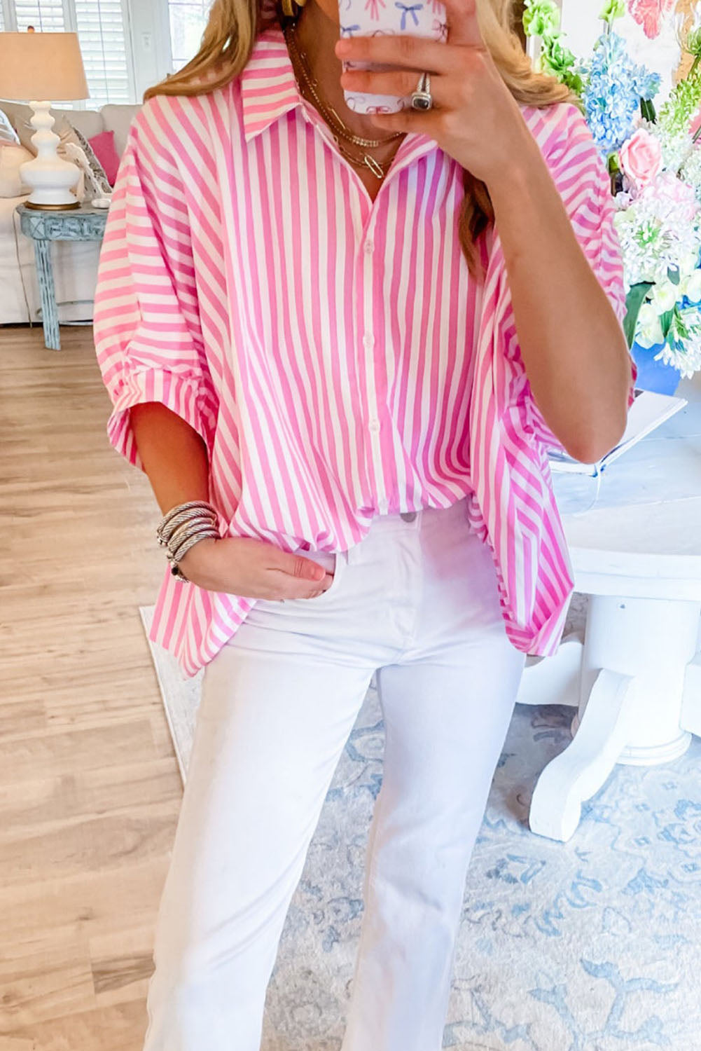 Pink Stripe Button Up